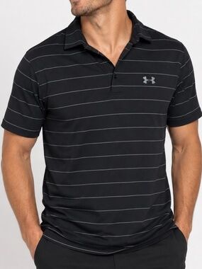 Under Armour Golf Shirt Mens Size Medium Black Striped Performance Polo
